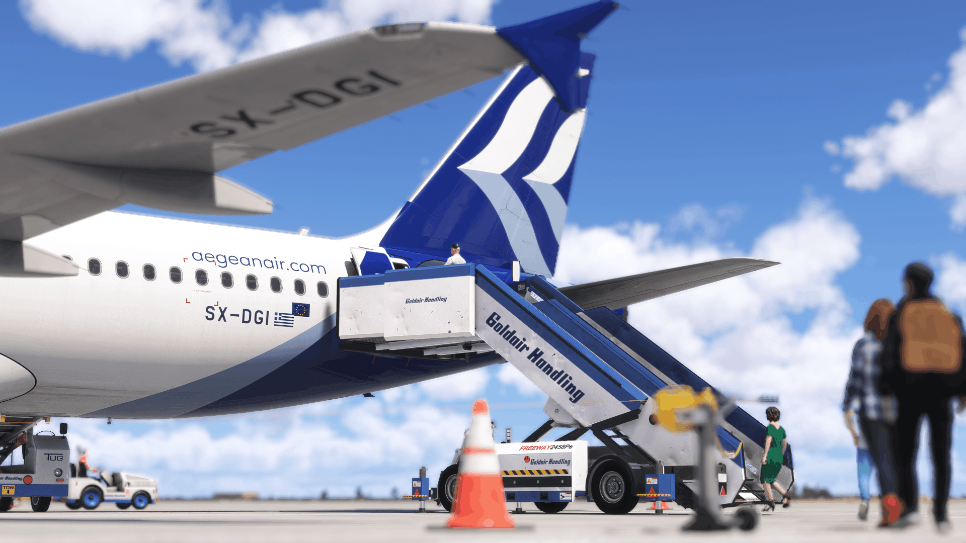 GSX ground services around an Aegean aircraft